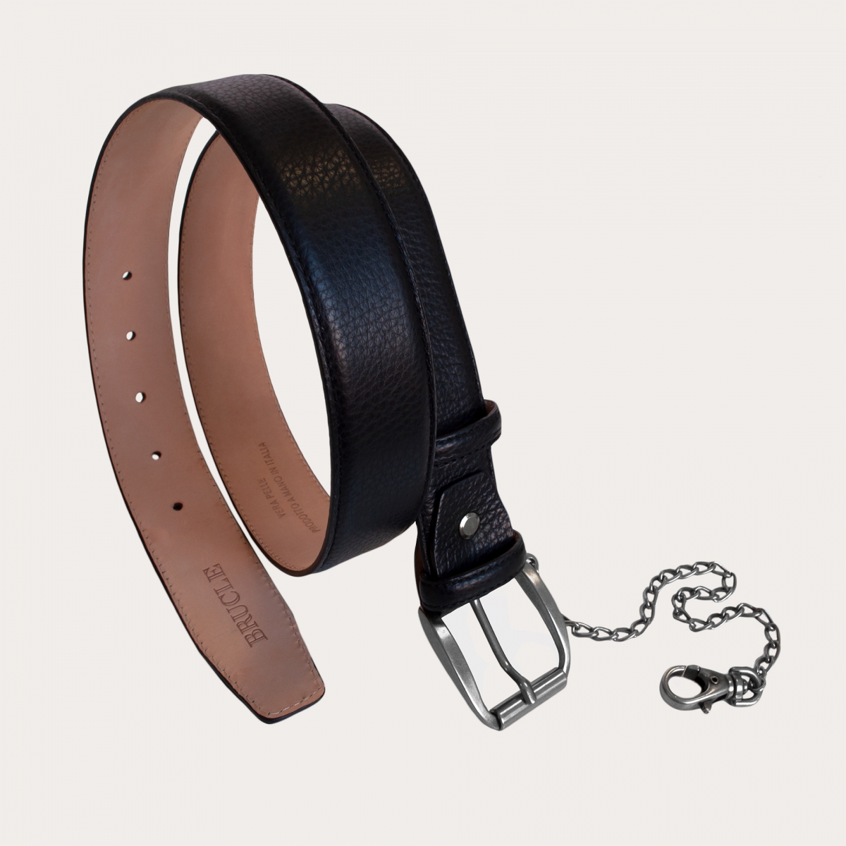 Black printed leather belt