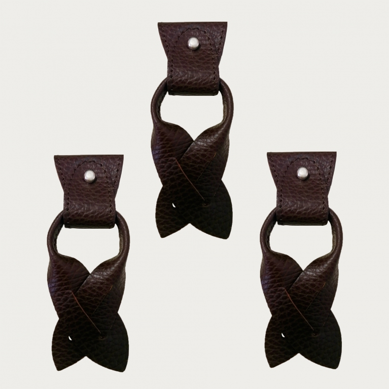 Replacement for Y-shape suspenders ends+ears strips for button end, dark brown