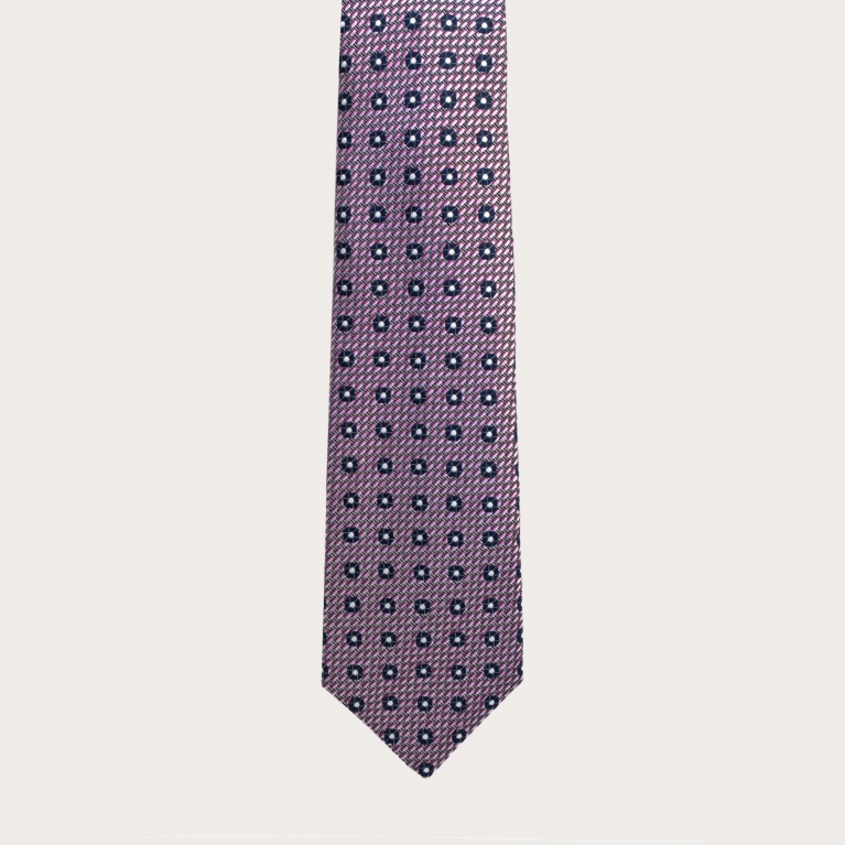 Silk tie, pink and blue pattern