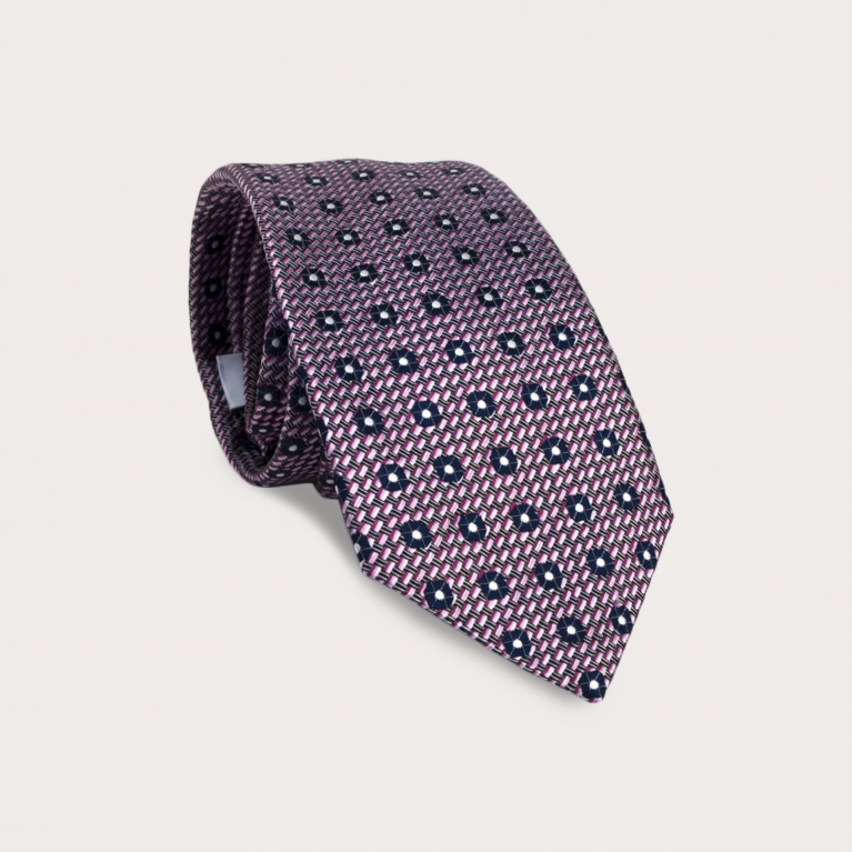 Silk tie, pink and blue pattern