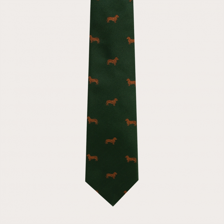 Corbata de seda jacquard, estampado de perros dachshund verde