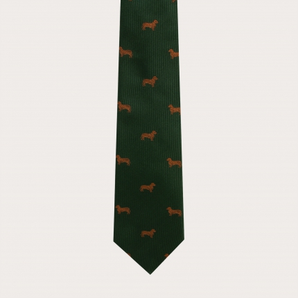 Corbata de seda jacquard, estampado de perros dachshund verde