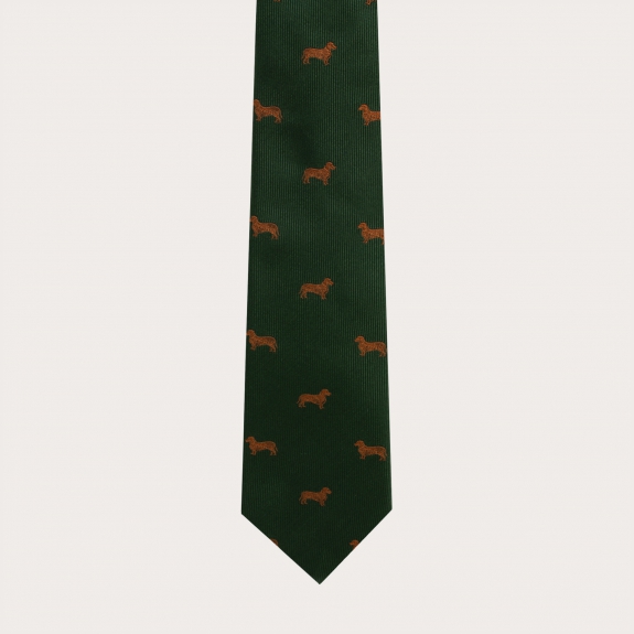 Corbata de seda jacquard, estampado de perros dachshund verde