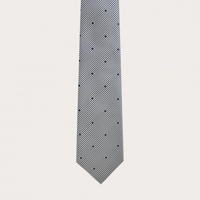 Corbata de seda jacquard, estampado blanco y azul