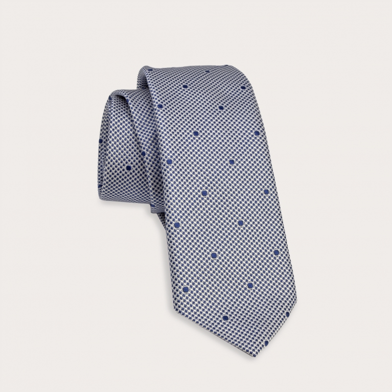 Corbata de seda jacquard, estampado blanco y azul