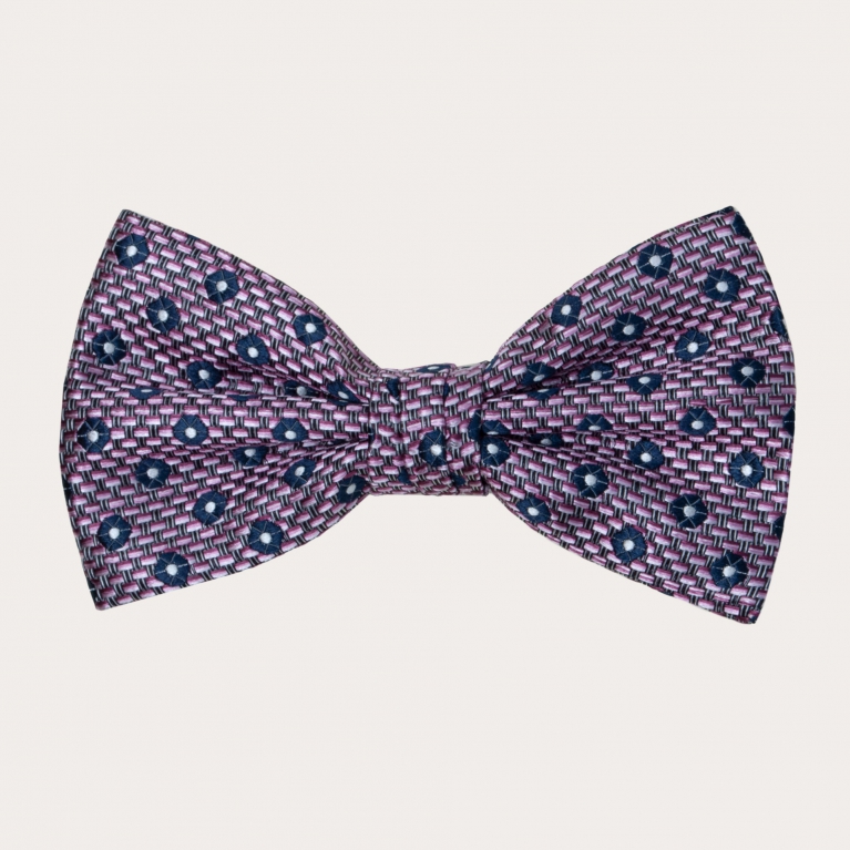 Silk Pre-tied Bow tie, pink and blue pattern