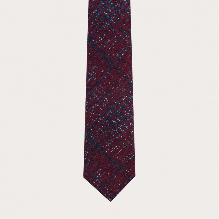 Unlined check tartans silk woll necktie red and blue