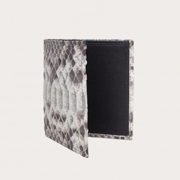 Portefeuille compact en cuir python, blanc de roche