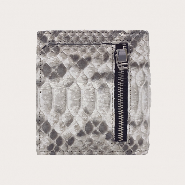 Portefeuille compact en cuir python, blanc de roche