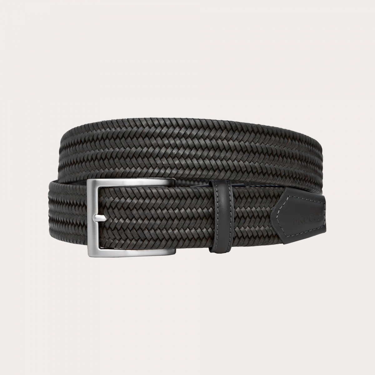 Gray elastic woven belt in regenerated leather