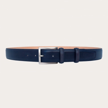Genuine handbuffered leather belt, blue, nickel free