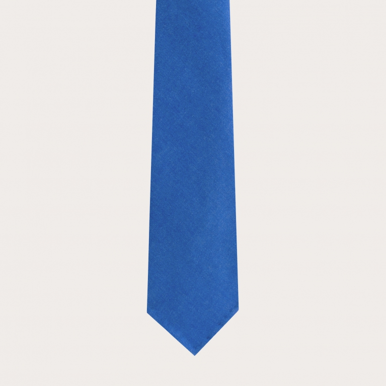 Unlined tie in virgin wool and hemp, royal blue