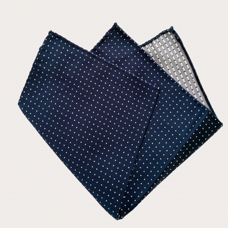 Pochette uomo in seta blu navy fantasia puntaspillo