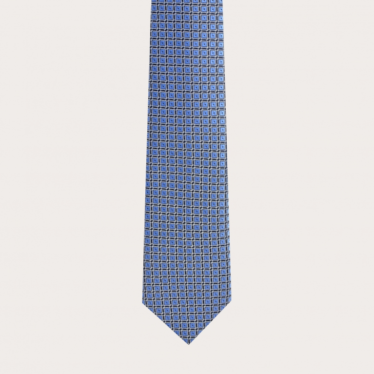 Corbata de seda azul con diseño de rombos