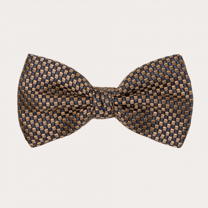 Elegant bow tie in jacquard silk, bronze pattern