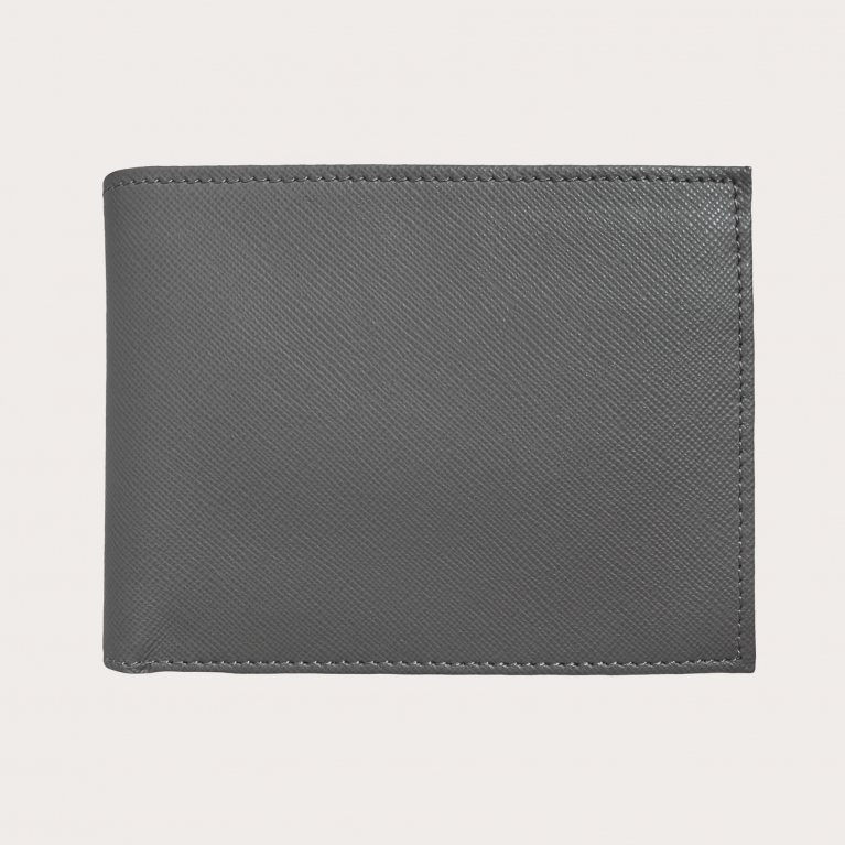 Cartera de hombre en piel saffiano gris con monedero