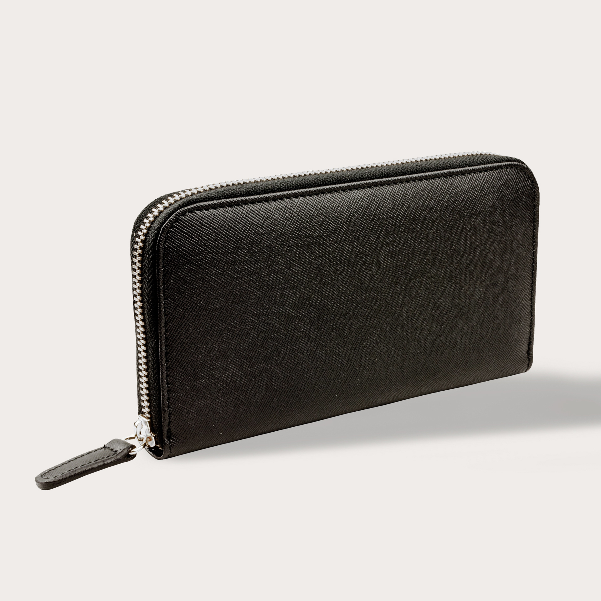 Black Saffiano Leather Zip Around Wallet
