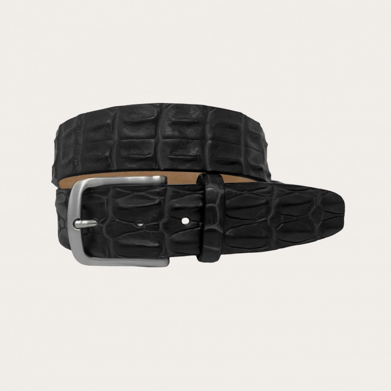 Exquisite crocodile back belt, black