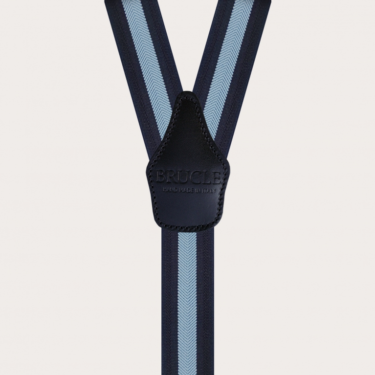 Elastic suspenders with blue herringbone stripe