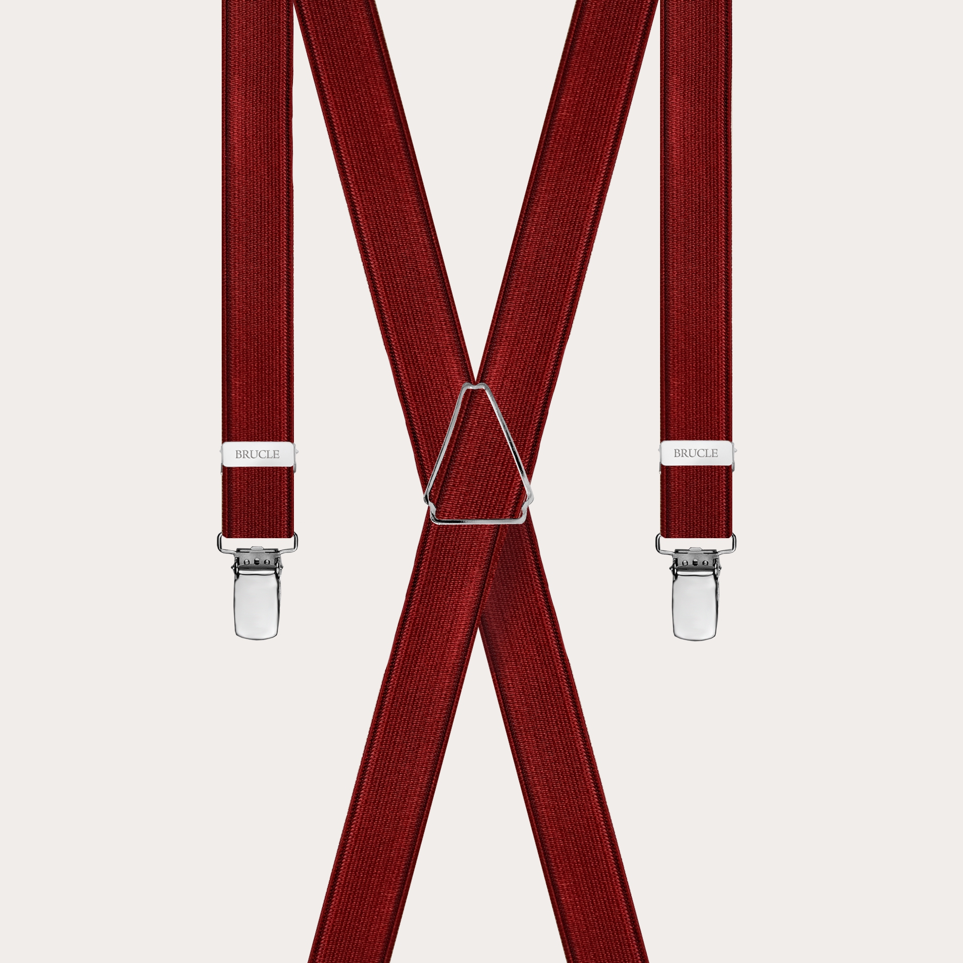 Clip-on braces elastic X suspenders burgundy