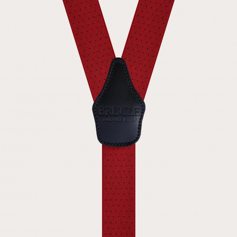 Y-shape red elastic suspenders with dotted pattern