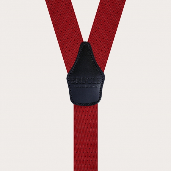 BRUCLE Y-shape red elastic suspenders with dotted pattern