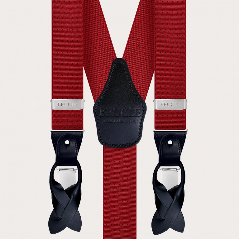 Y-shape red elastic suspenders with dotted pattern