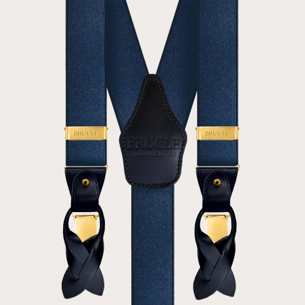 Bretelles larges bleu poli avec clips or