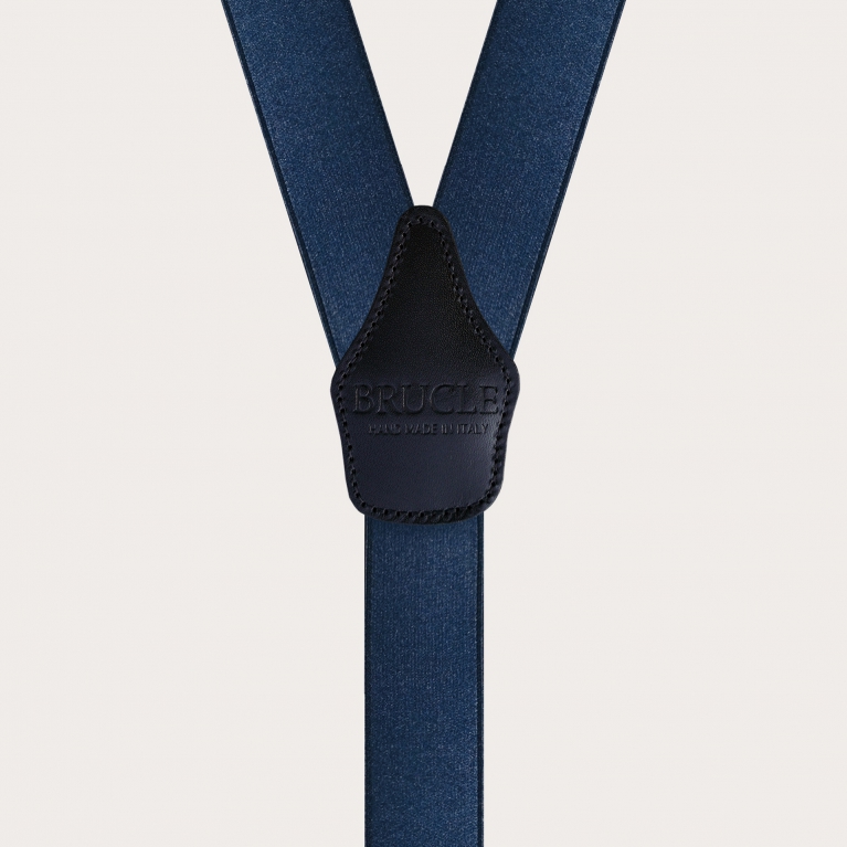 Formal Y-shape elastic suspenders, satin blue and gold