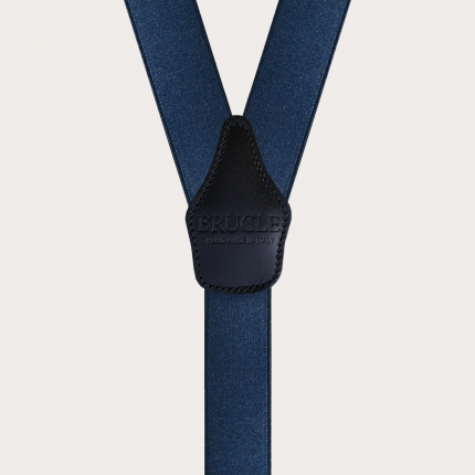 Formal Y-shape elastic suspenders, satin blue and gold