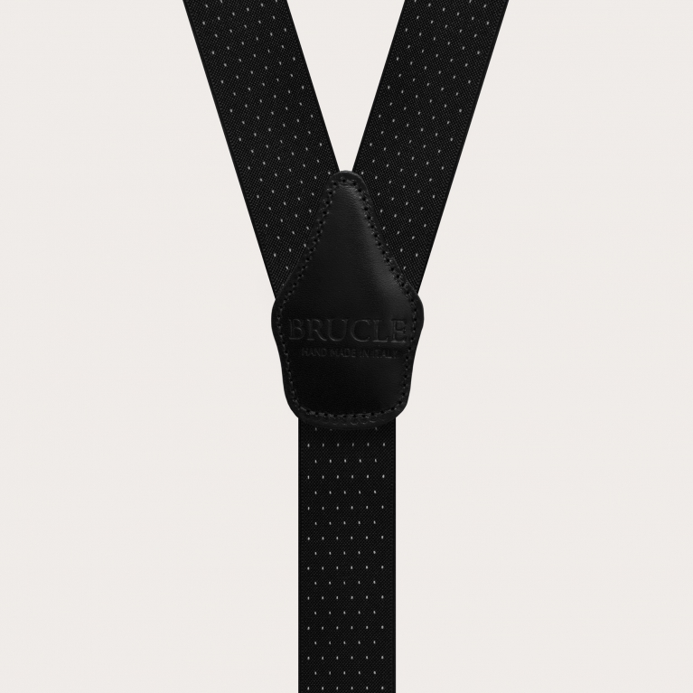 Unisex black Y-shaped suspenders with dotted pattern