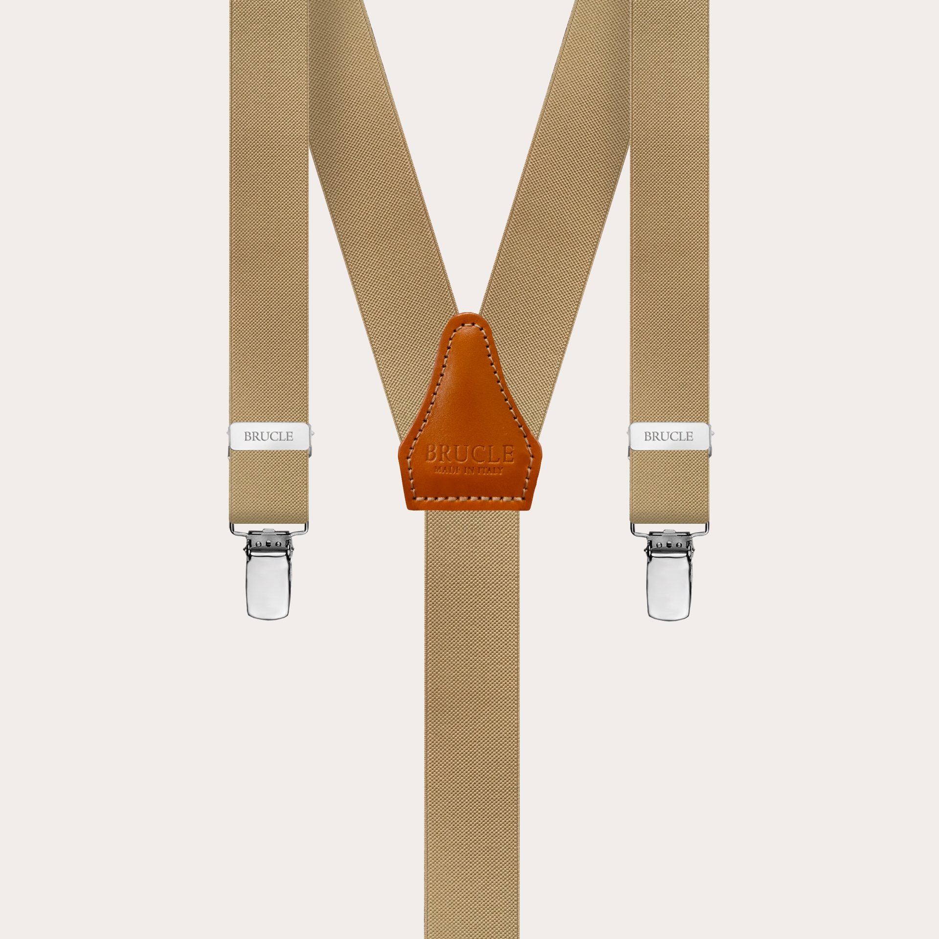 Skinny Y-shape elastic suspenders with clips, beige