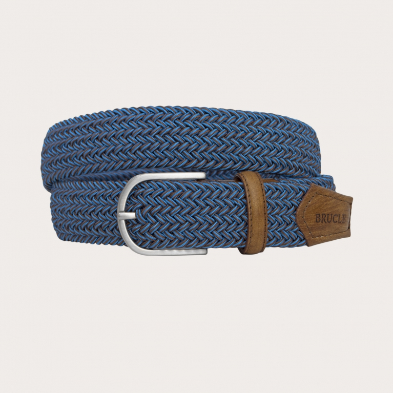 Braided nickel free elastic belt, melange blue and brown