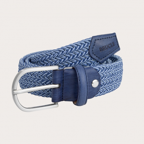 BRUCLE Ceinture élastique tressée sans nickel, bleu marine et bleu clair chiné