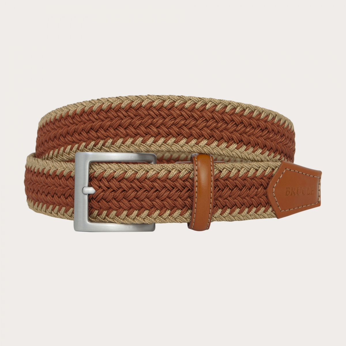 Braided Italian Leather and Linen Belt in Cognac and Navy by