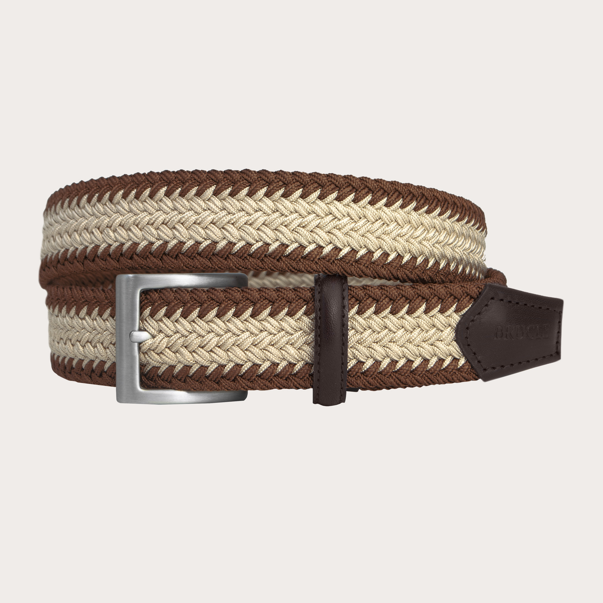 Striped Woven Belt with Crocodile Tabs and Brushed Nickel O-Rings