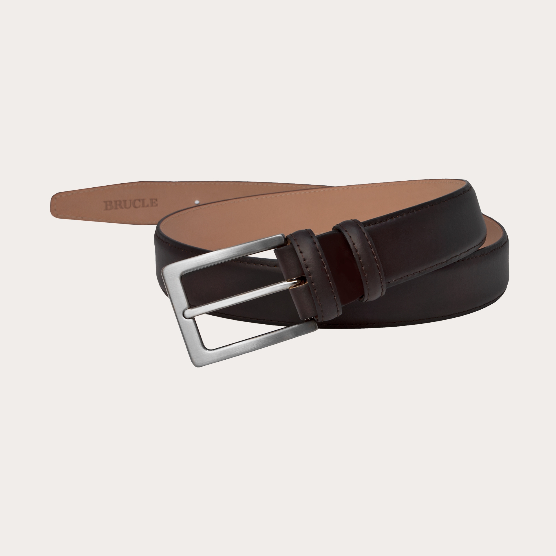 Classic dark brown leather dress belt - BRUCLE