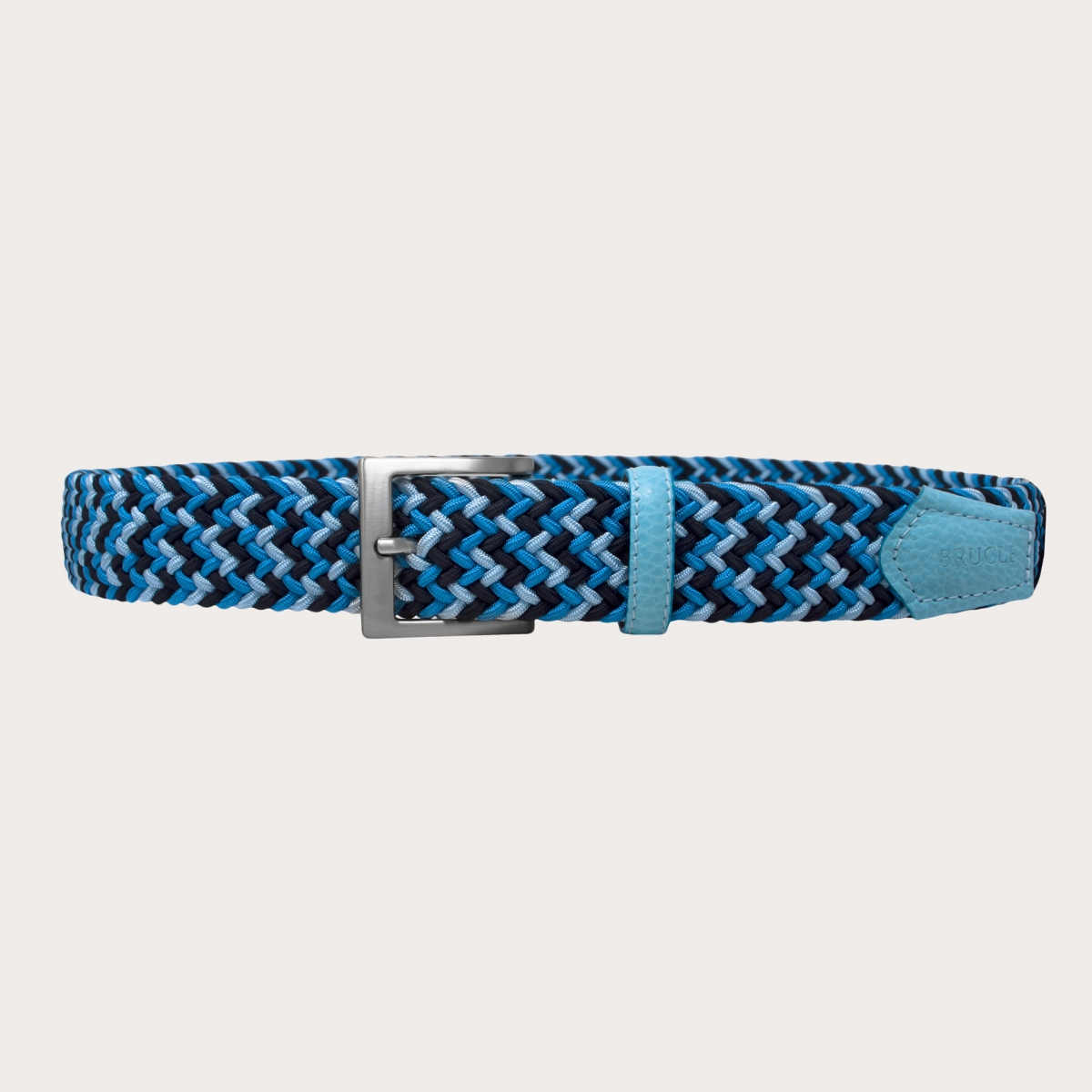 BRUCLE Ceinture tressée élastique bleu clair et bleu marine