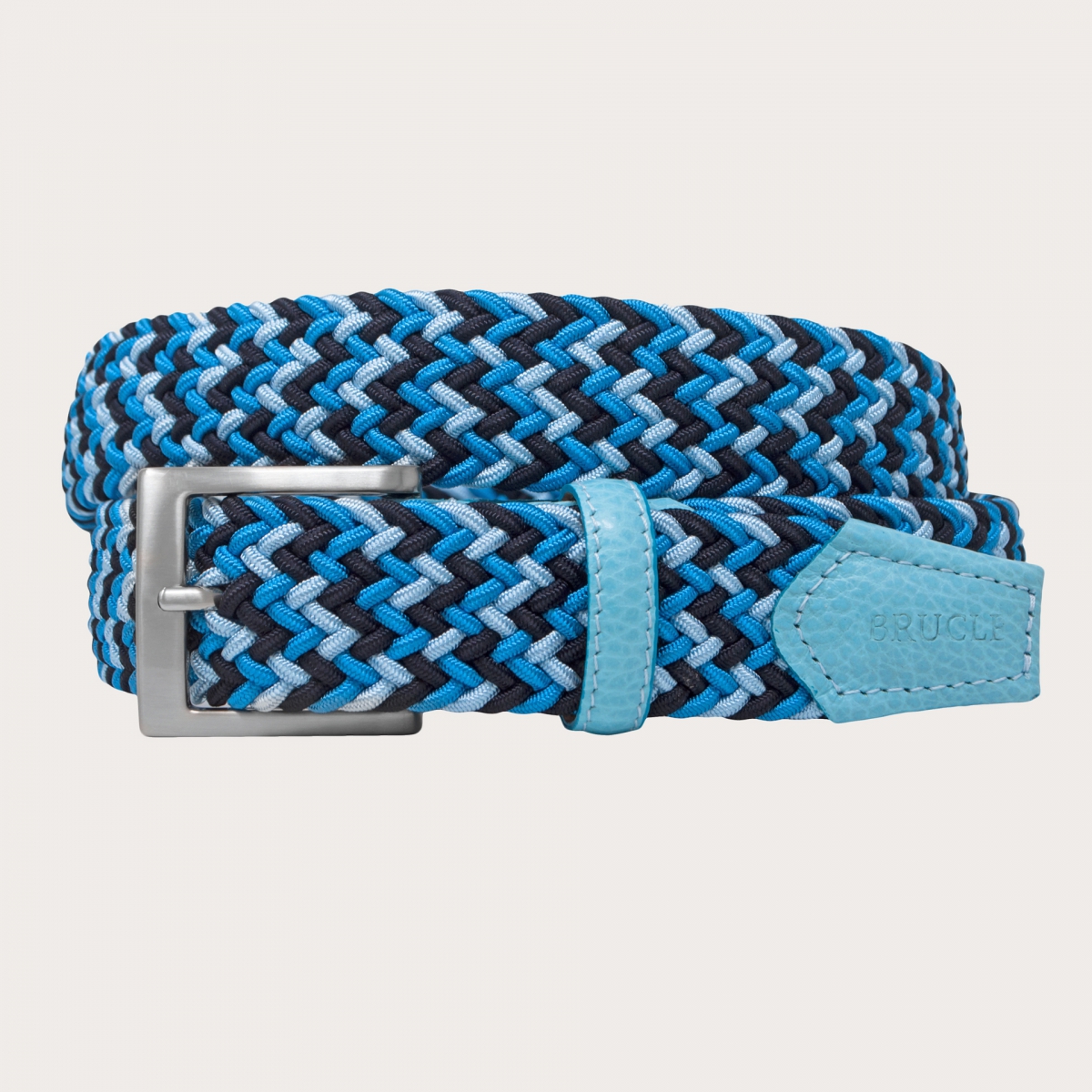 BRUCLE Ceinture tressée élastique bleu clair et bleu marine