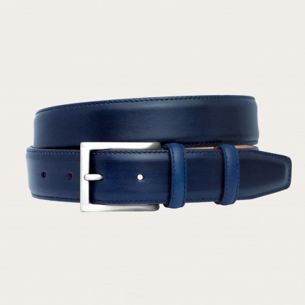 Genuine handbuffered leather belt, blue, nickel free