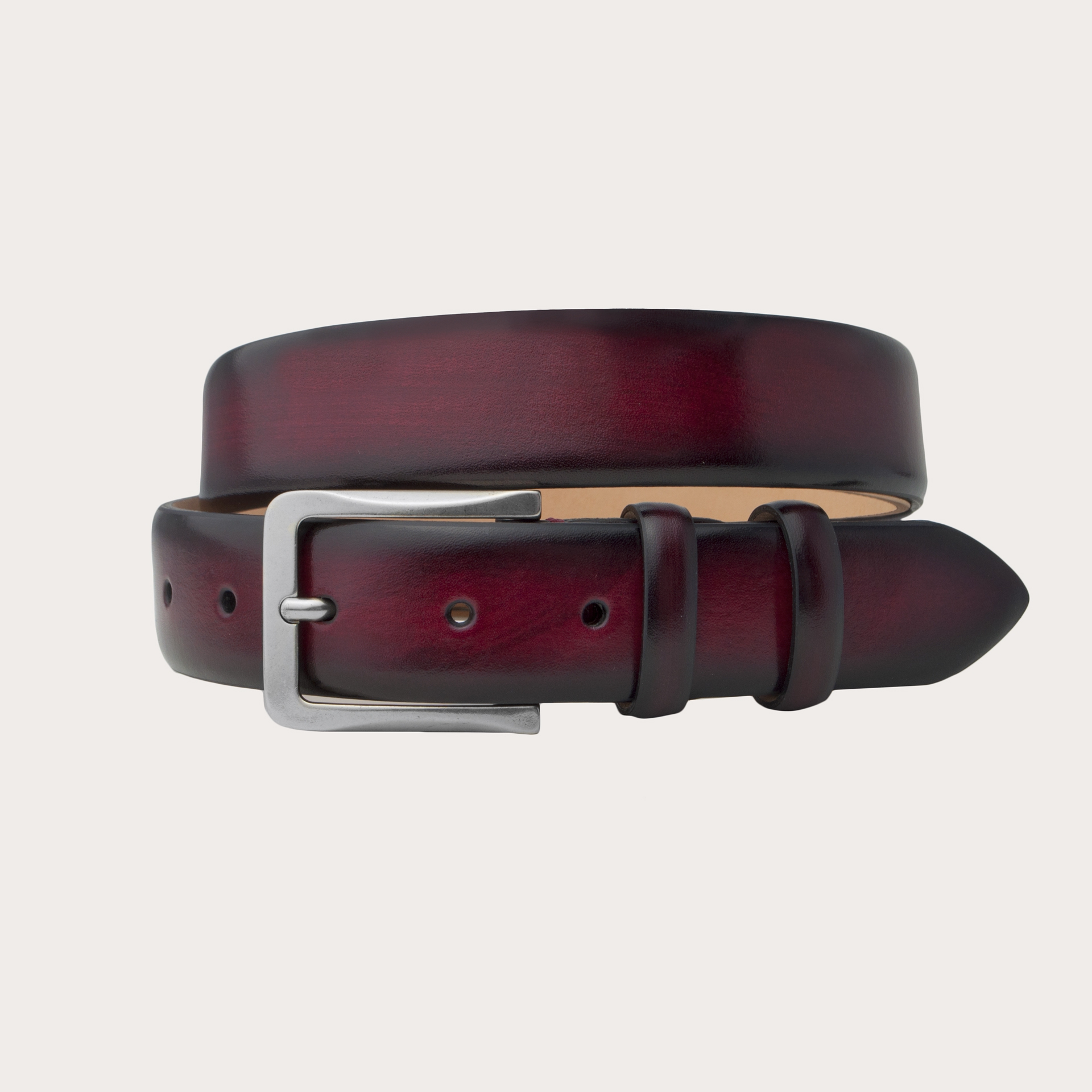 Reversible belt in burgundy saffiano and black leather