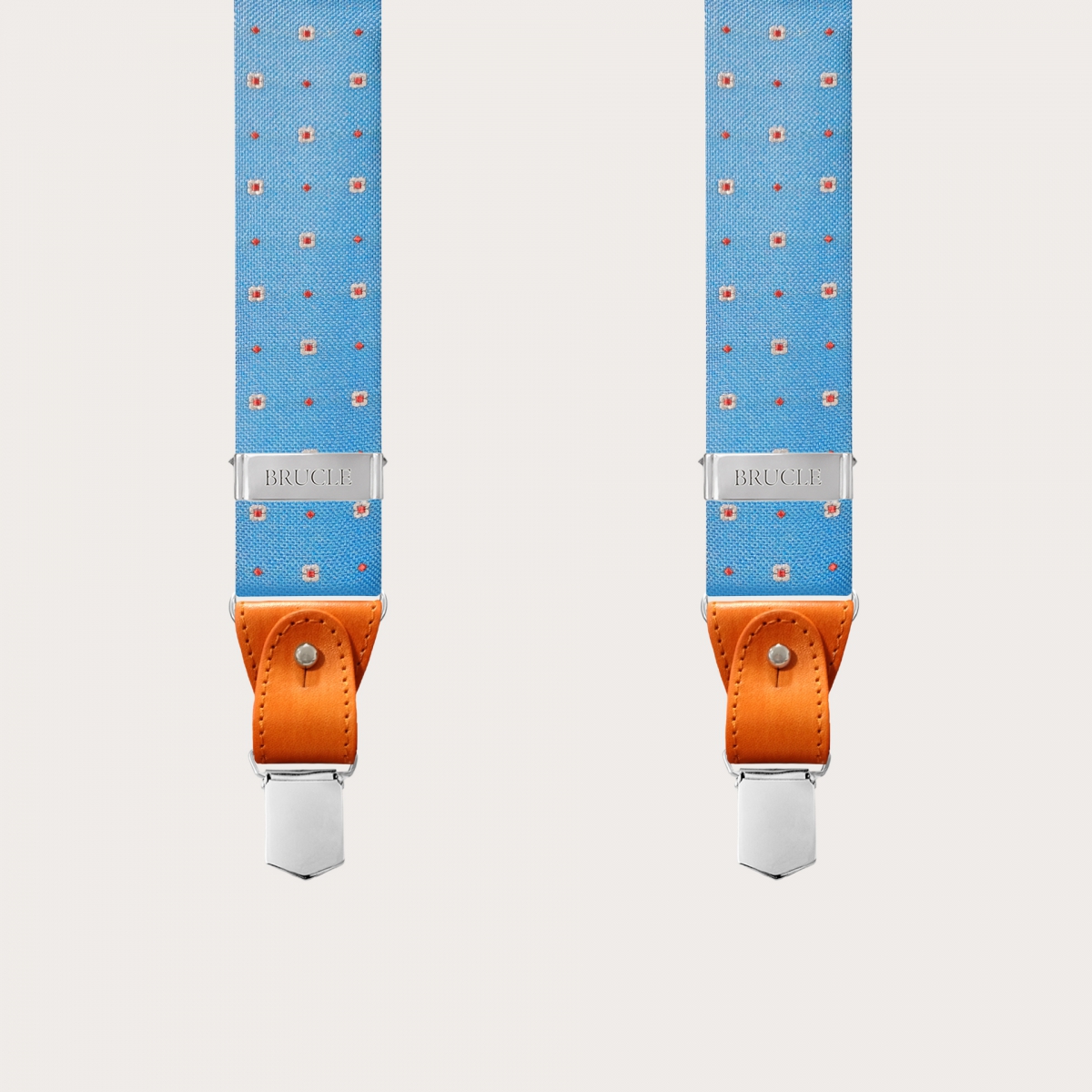 BRUCLE Formal Y-shape pure silk suspenders, light blue with flowers