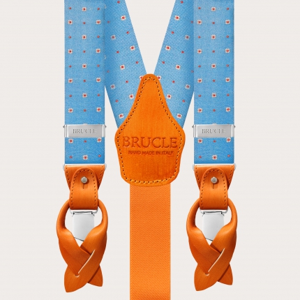 Formal Y-shape pure silk suspenders, light blue with flowers