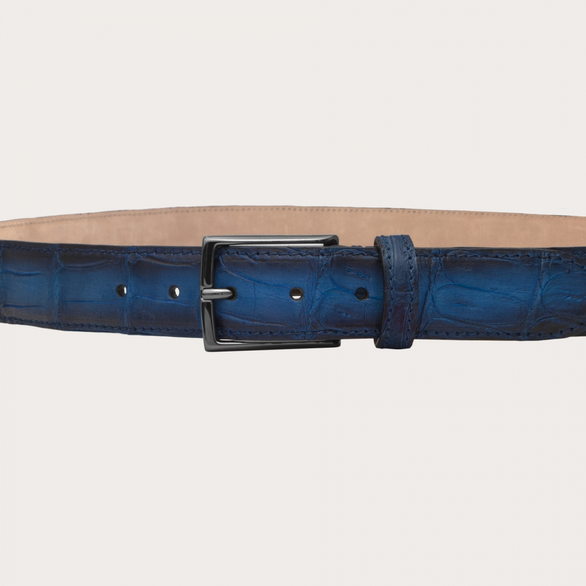 BRUCLE Ceinture tendance en cuir de crocodile sans nickel patiné, bleu dégradé