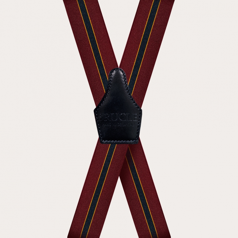 X-shape elastic suspenders with clips, burgundy regimental