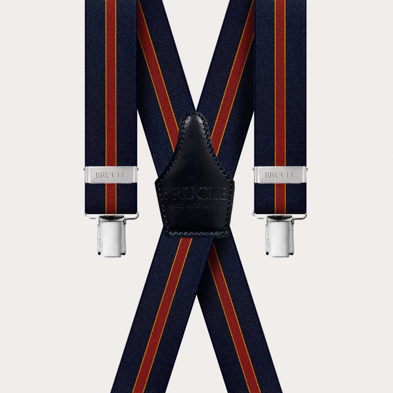 X-shape elastic suspenders with clips, dark blue regimental