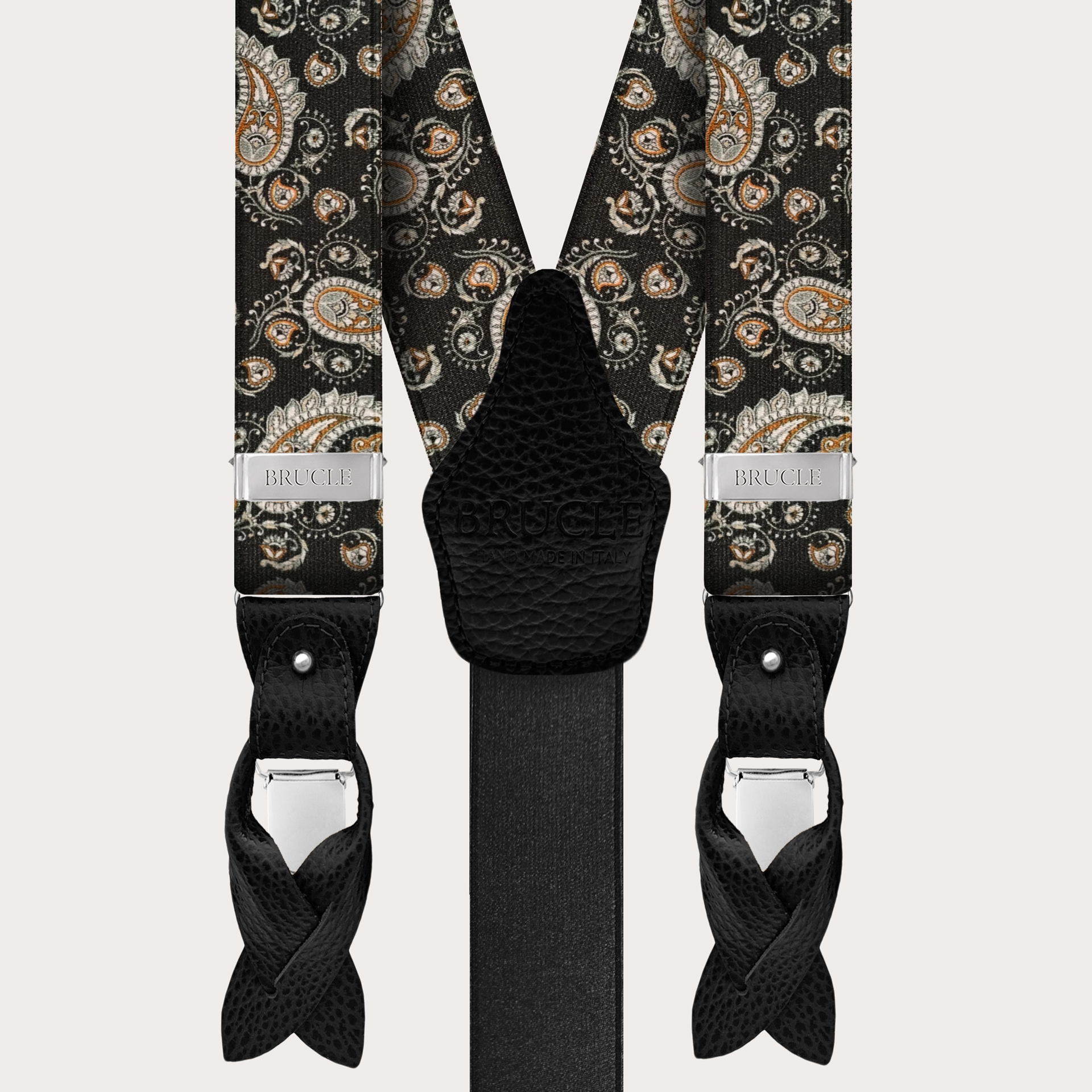 BRUCLE Tirantes de ceremonia con elegante estampado paisley, negro