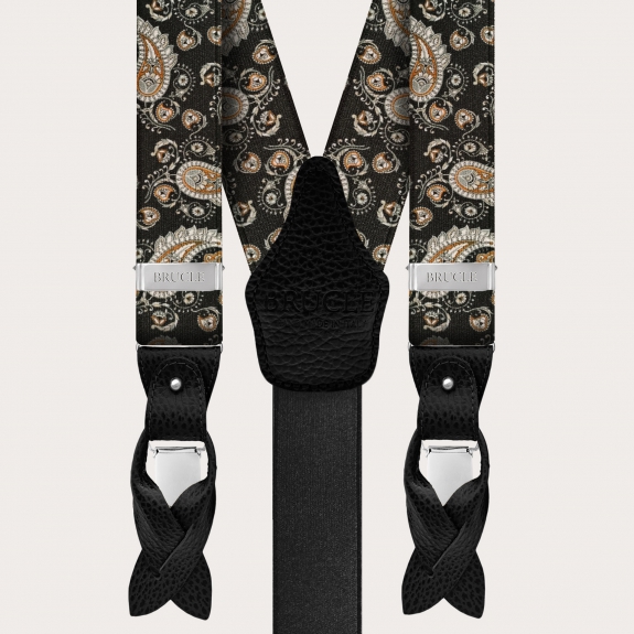 BRUCLE Tirantes de ceremonia con elegante estampado paisley, negro