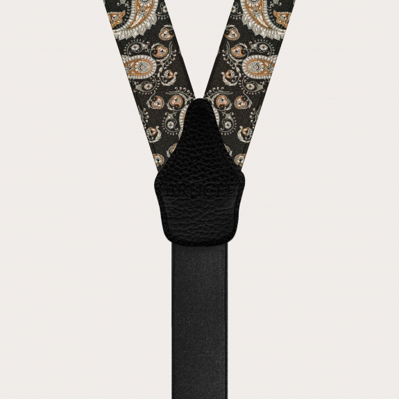 BRUCLE Tirantes de ceremonia con elegante estampado paisley, negro