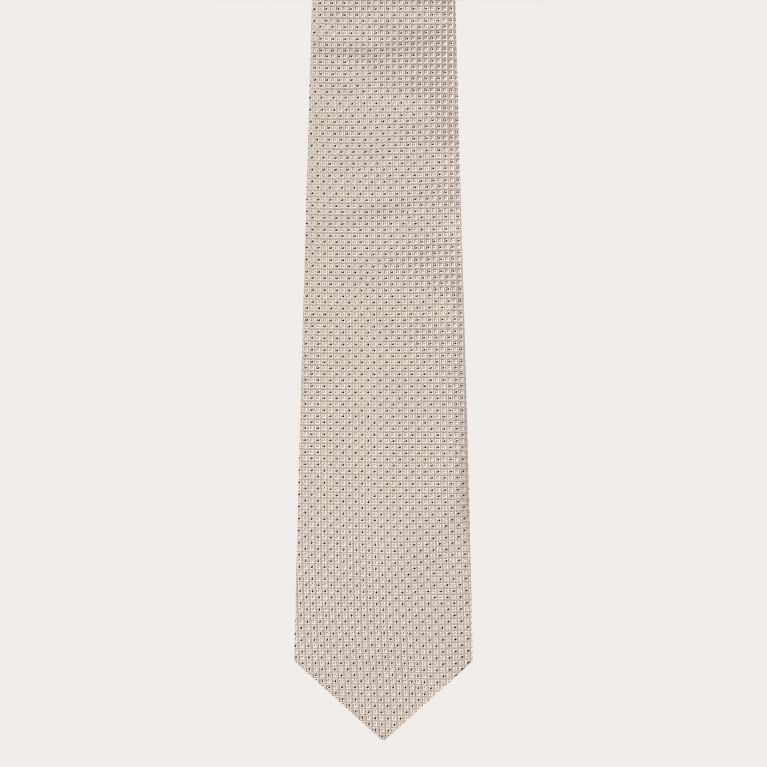 Corbata de seda jacquard, blanca con cuadrados verdes